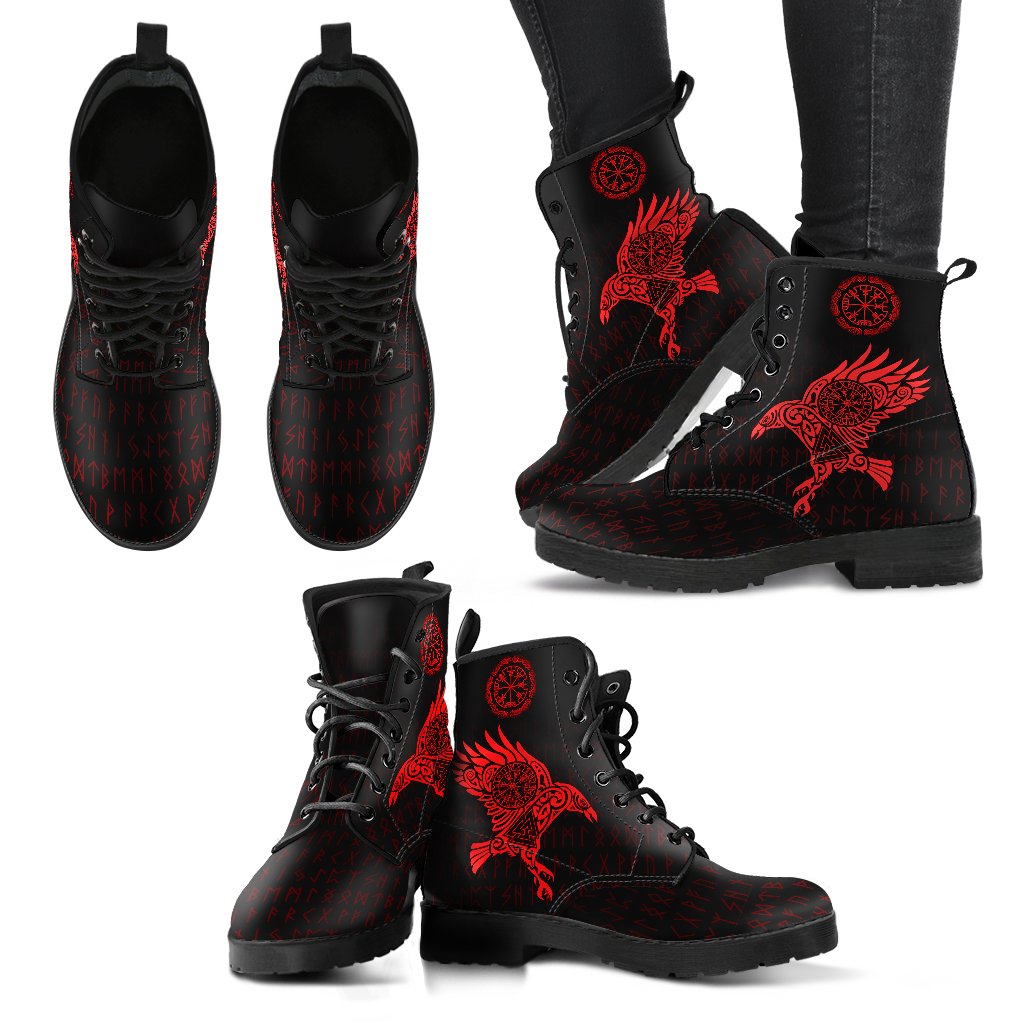 Viking Leather Boots The Raven Of Odin Tattoo Ver02