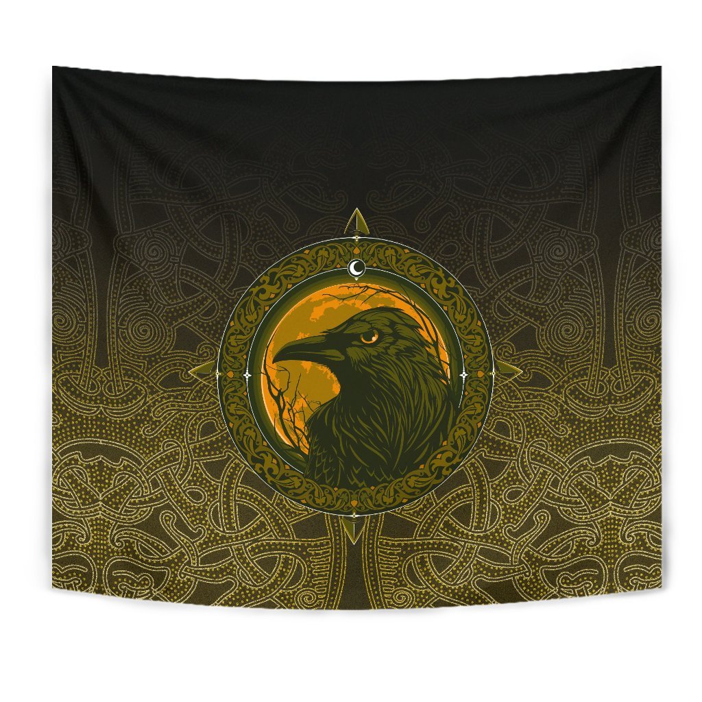 Viking Tapestry Ethnic Odin Raven Gold