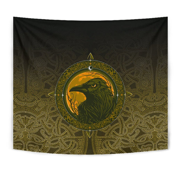 Viking Tapestry Ethnic Odin Raven Gold