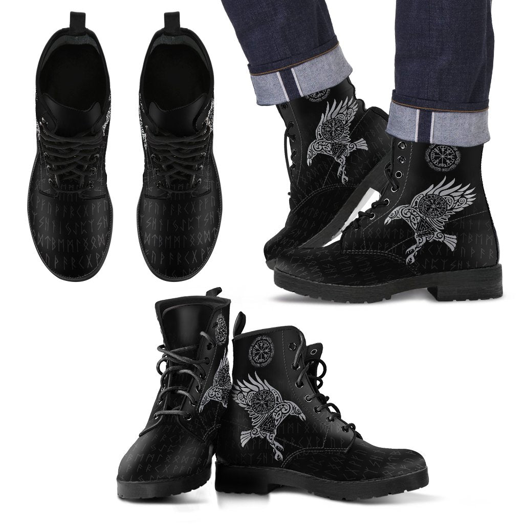 Viking Leather Boots The Raven Of Odin Tattoo White Style