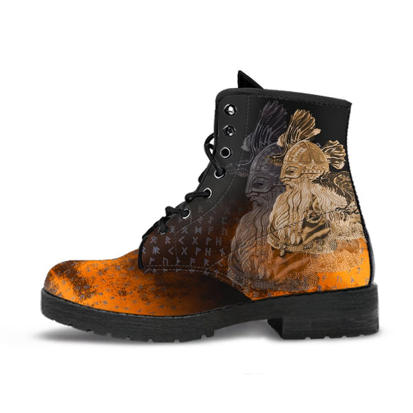 Viking Leather Boots Odin Raven Gold