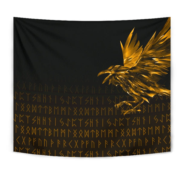 Viking Tapestry The Raven Of Odin Rune Gold