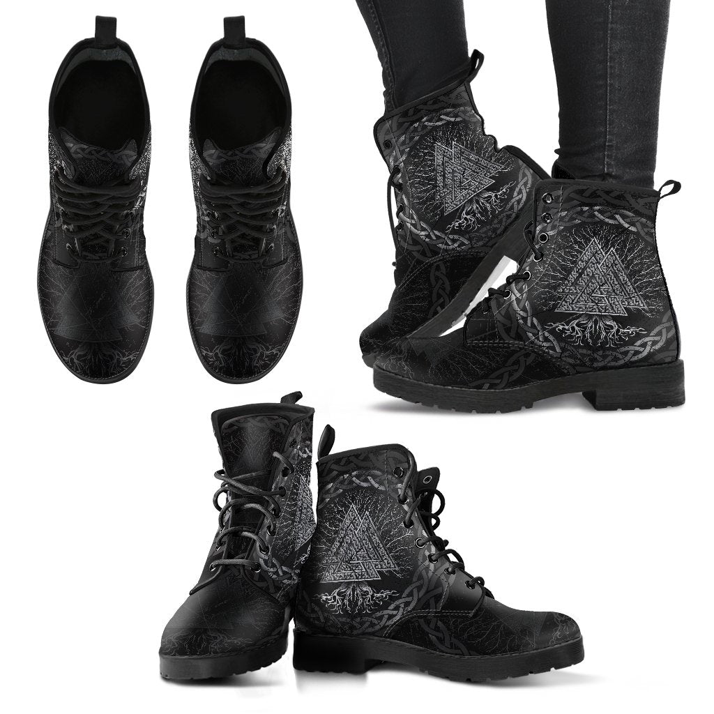 Celtic And Viking Leather Boots Valknut and Tree of Life Yggrdrasil