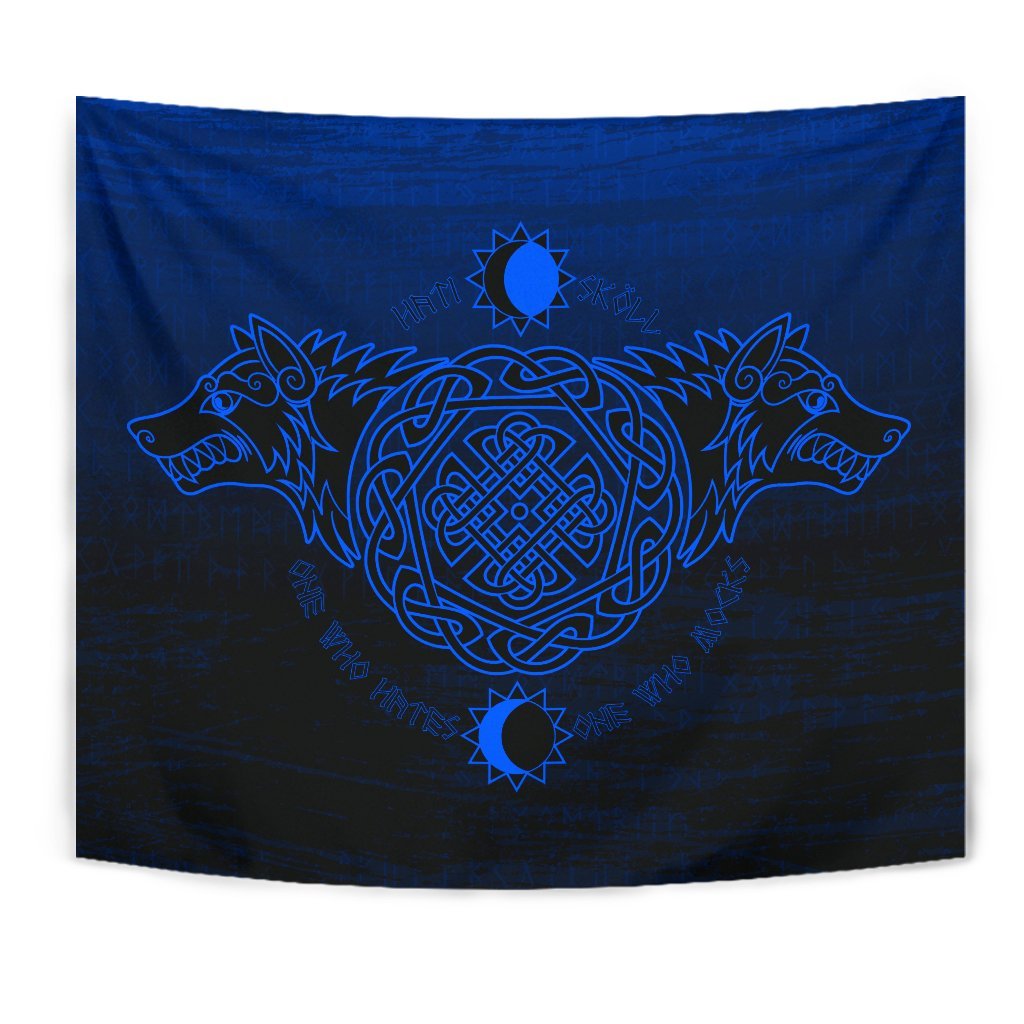 Viking Tapestry Skoll And Hati Blue Style