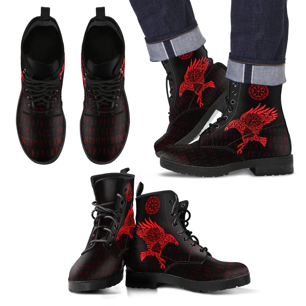 Viking Leather Boots The Raven Of Odin Tattoo Ver02