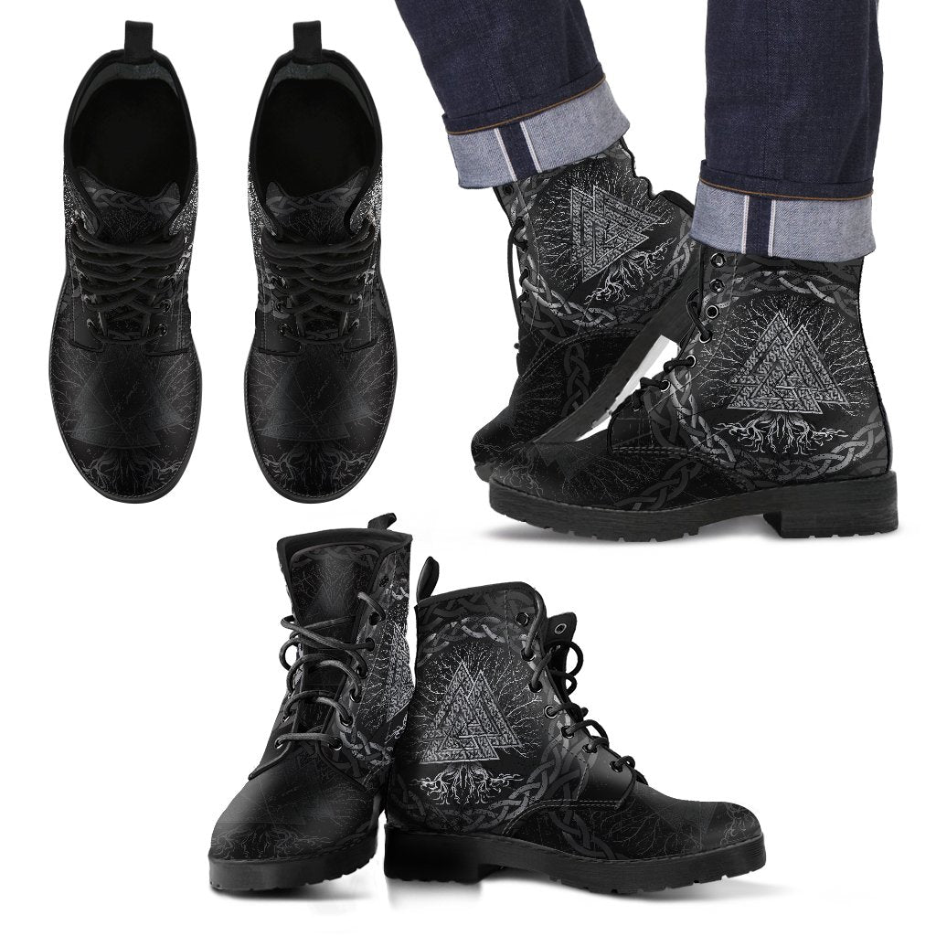 Viking Leather Boots Valknut and Tree of Life Yggrdrasil