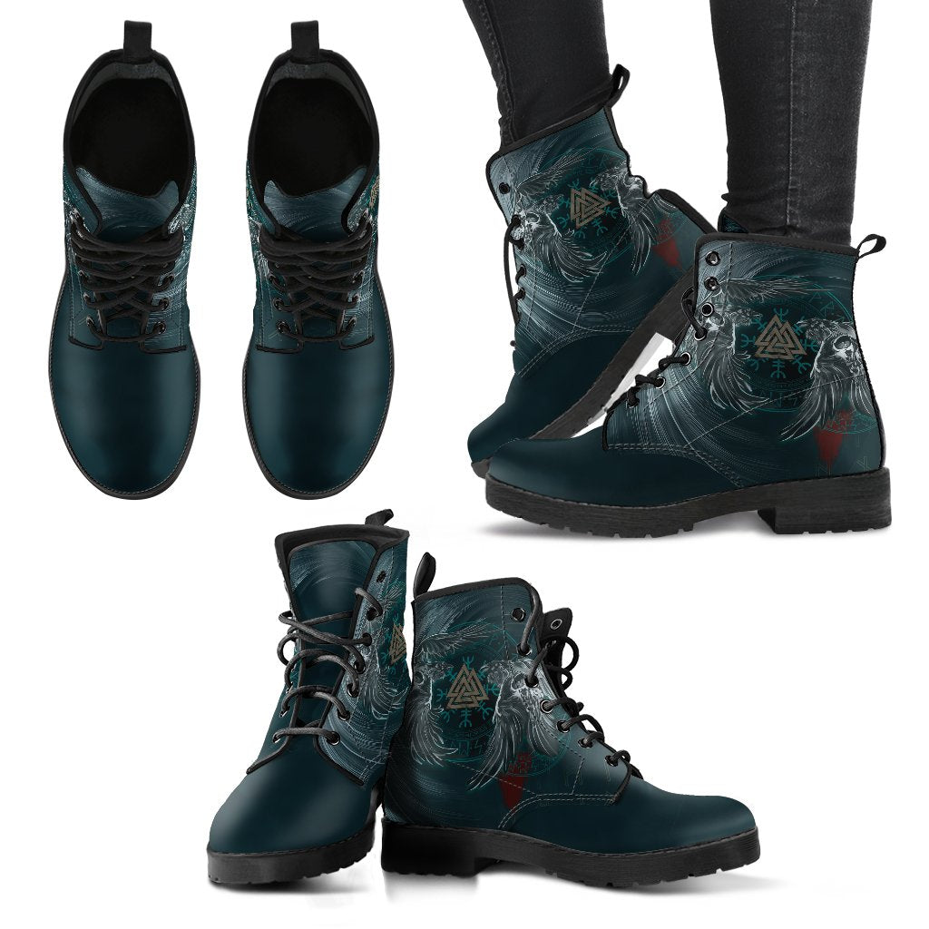 Viking Leather Boots Ravens Skull Tattoo