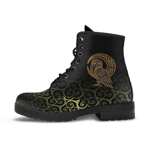 Viking Leather Boots Owl Celtic On Triskels Background