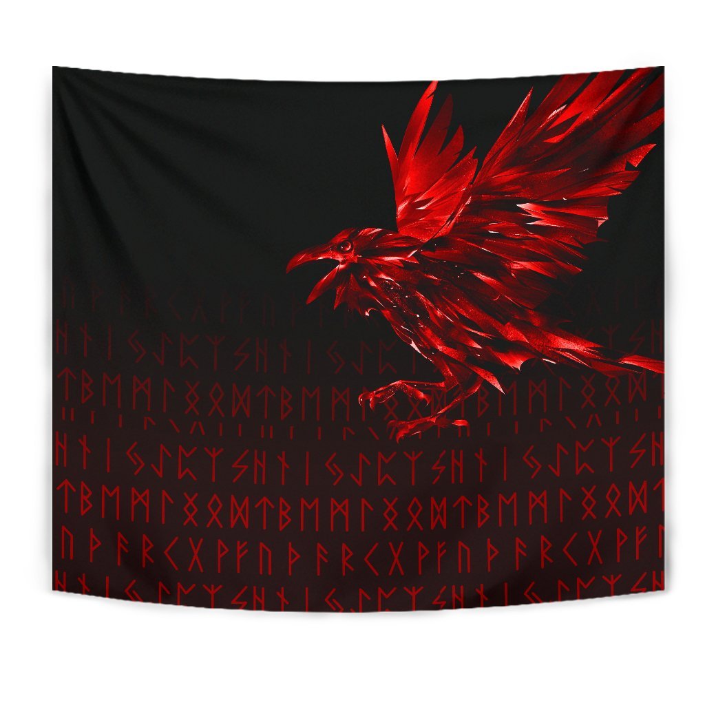 Viking Tapestry The Raven Of Odin Rune Red