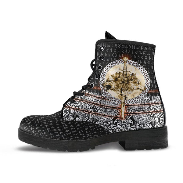 Viking Leather Boots Wolf and Tattoo 3D