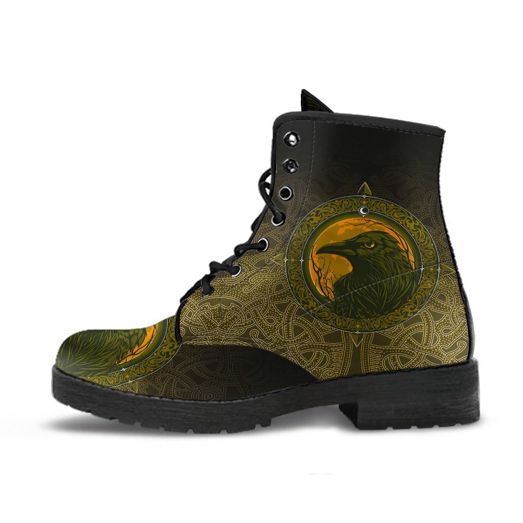 Viking Leather Boots Ethnic Odin Raven Gold