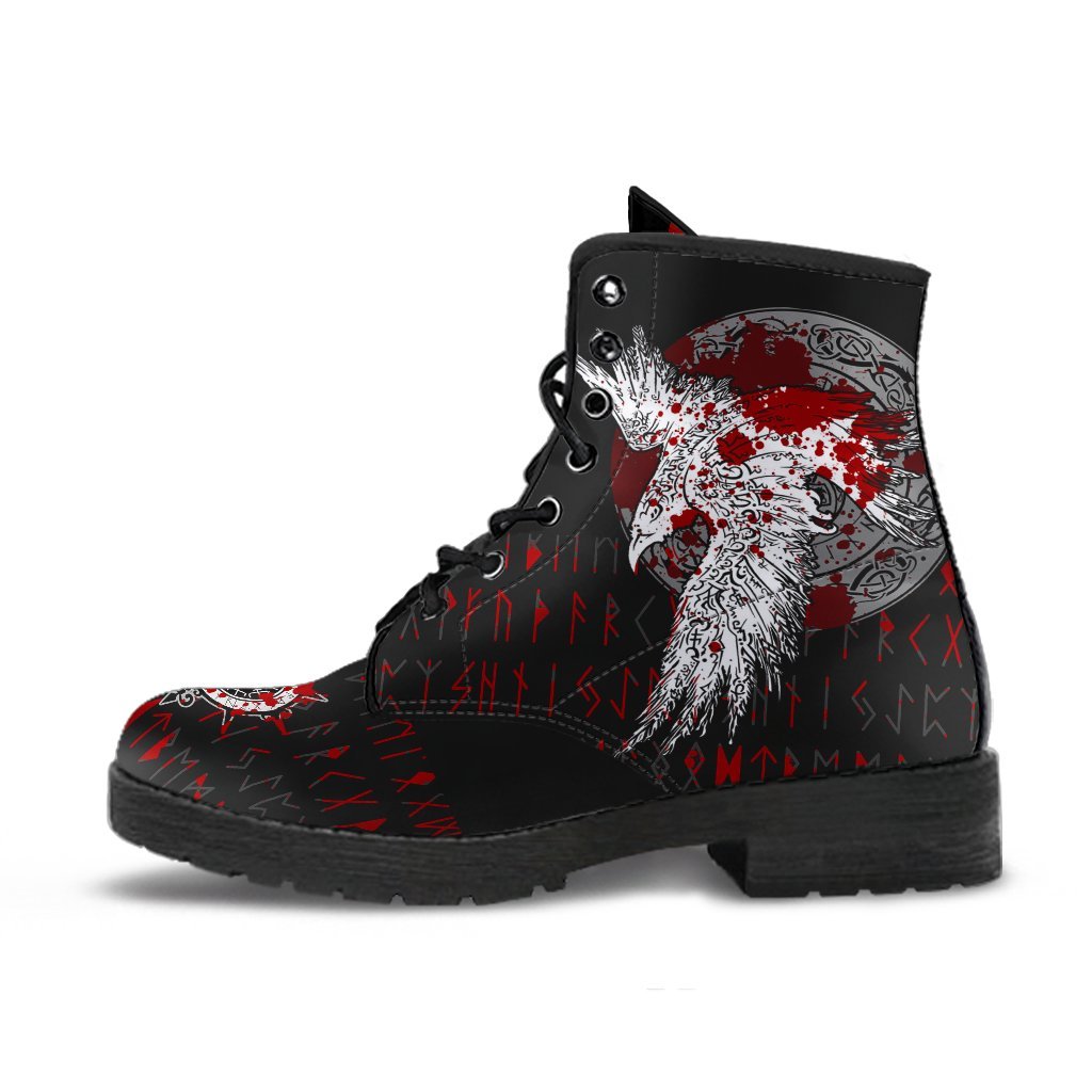 Viking Leather Boots Mystical Raven Tattoo Blood