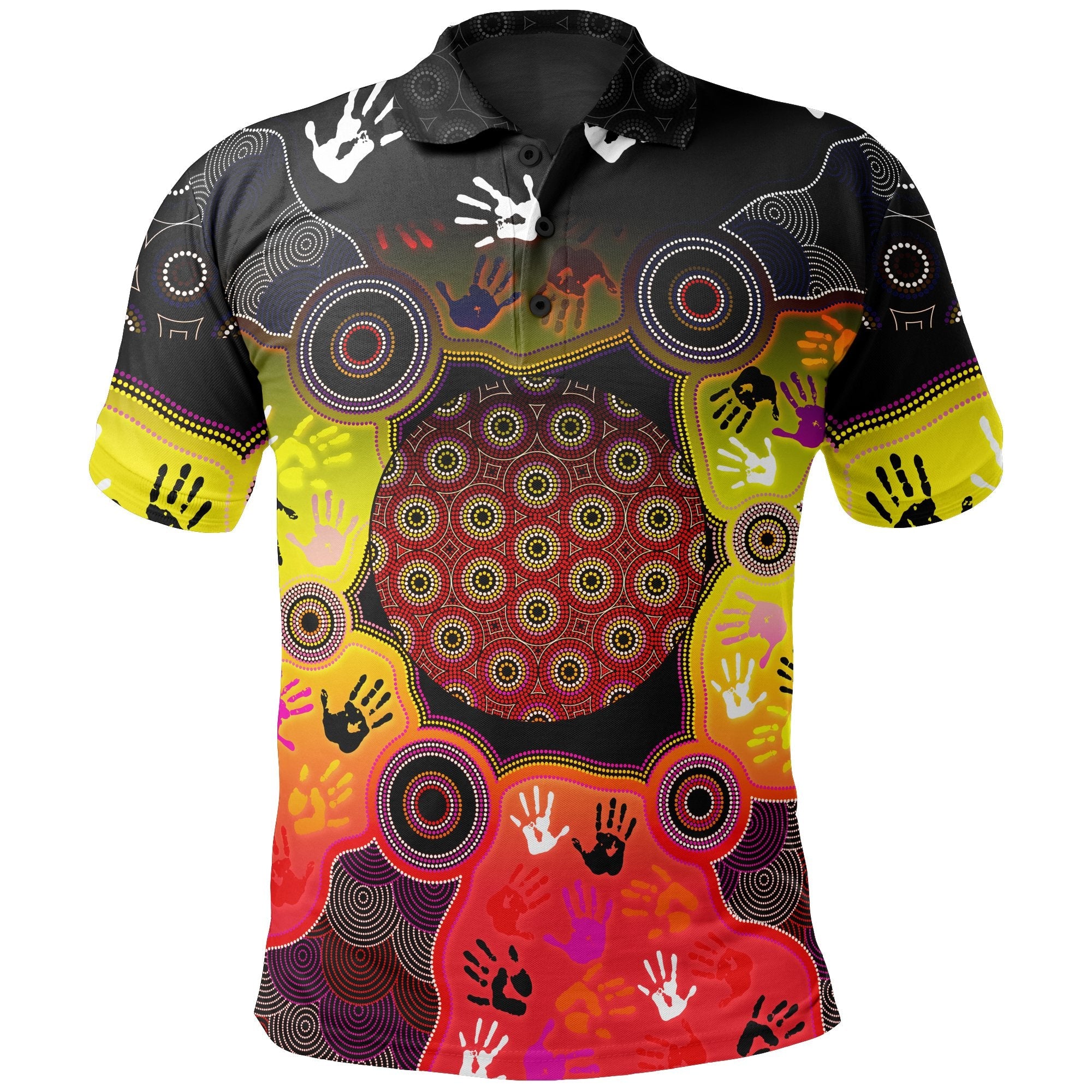 Aboriginal Polo - [C.W. Nannup] Indigenous Circle Dot Painting Hand Art Polo Shirt