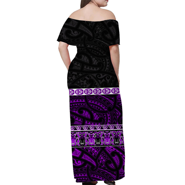 (Custom Personalised) New Zealand Off Shoulder Long Dress Maori Simple Purple LT13
