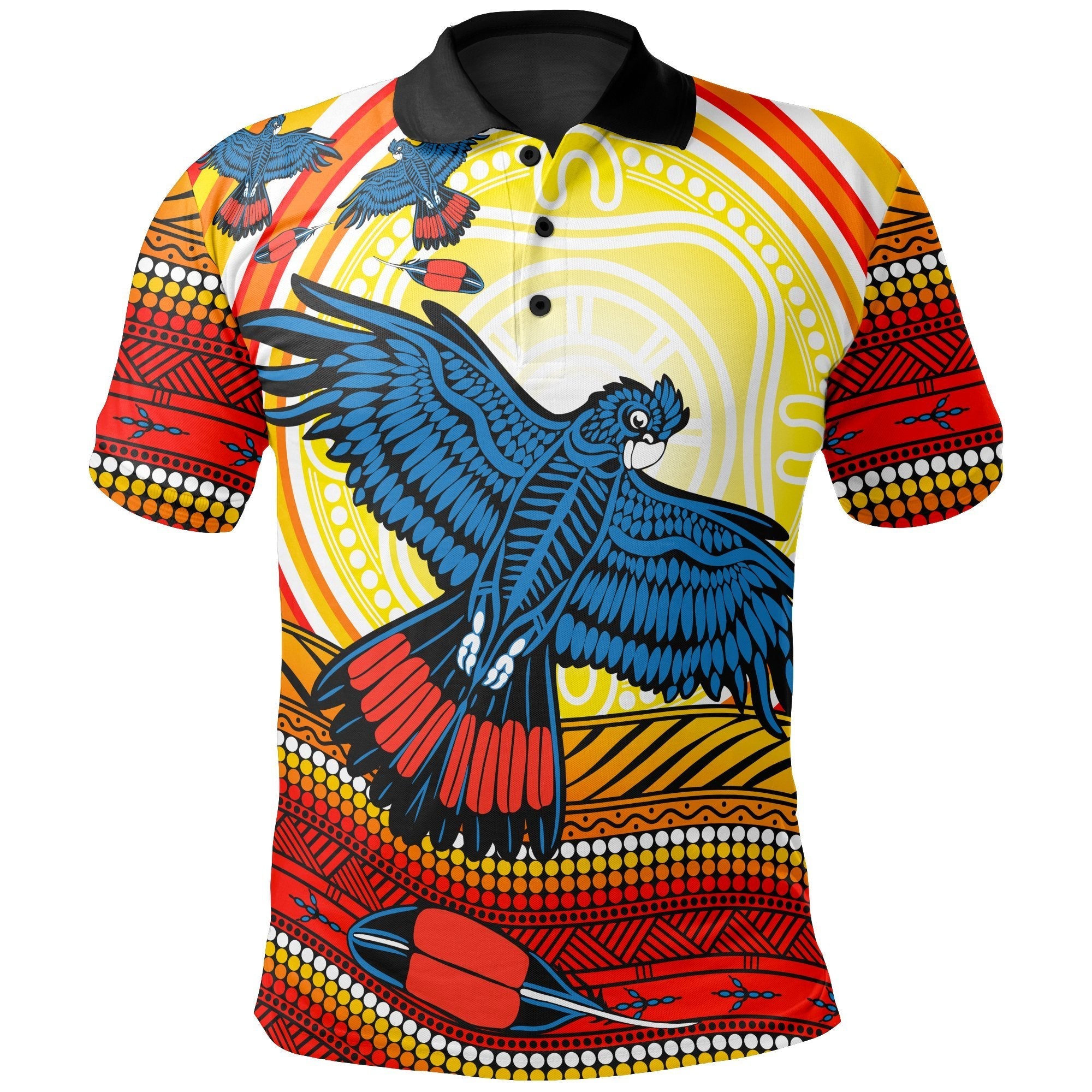 Aboriginal Polo - Black Cockatoo Dot Painting Sunset Patterns Polo Shirt