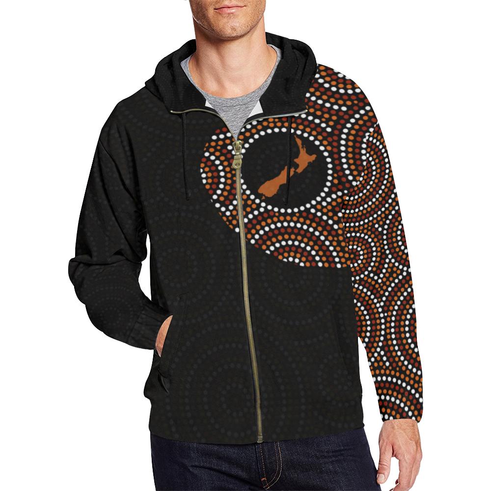 Aboriginal Zip Hoodie - Australia Map Dot Painting Patterns