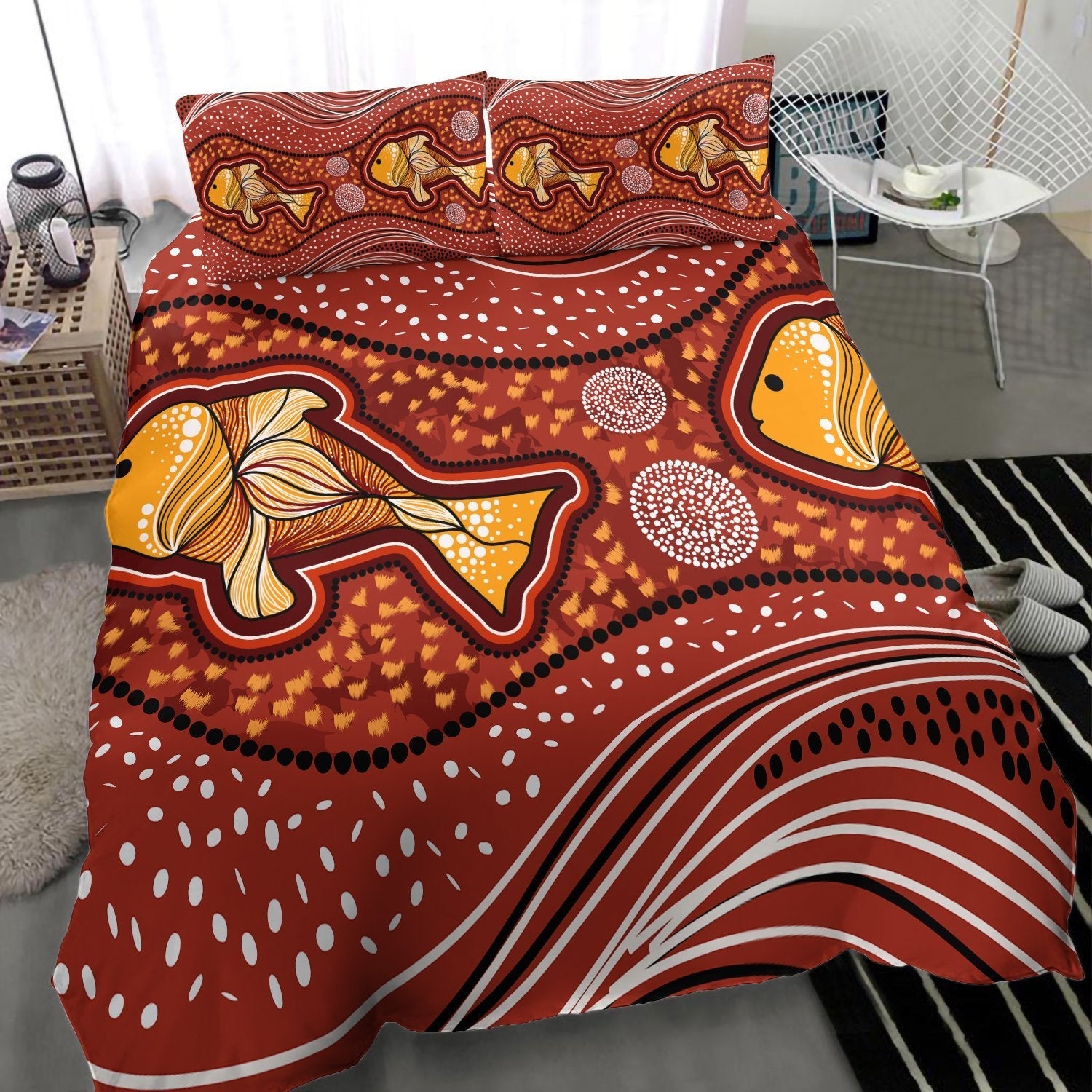 Australia Aboriginal Bedding Set - Aboriginal Art Painting And Fish