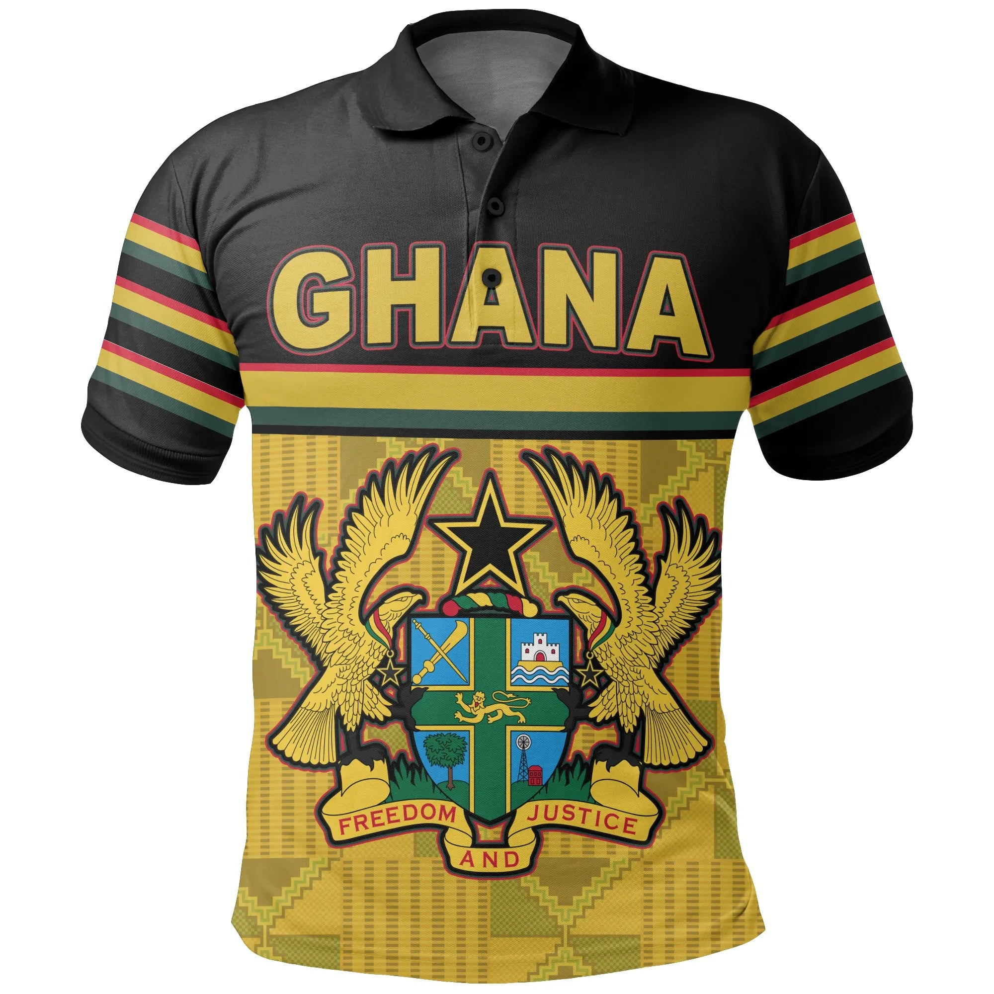 Ghana Map Kente Coat Of Arms Polo Shirt