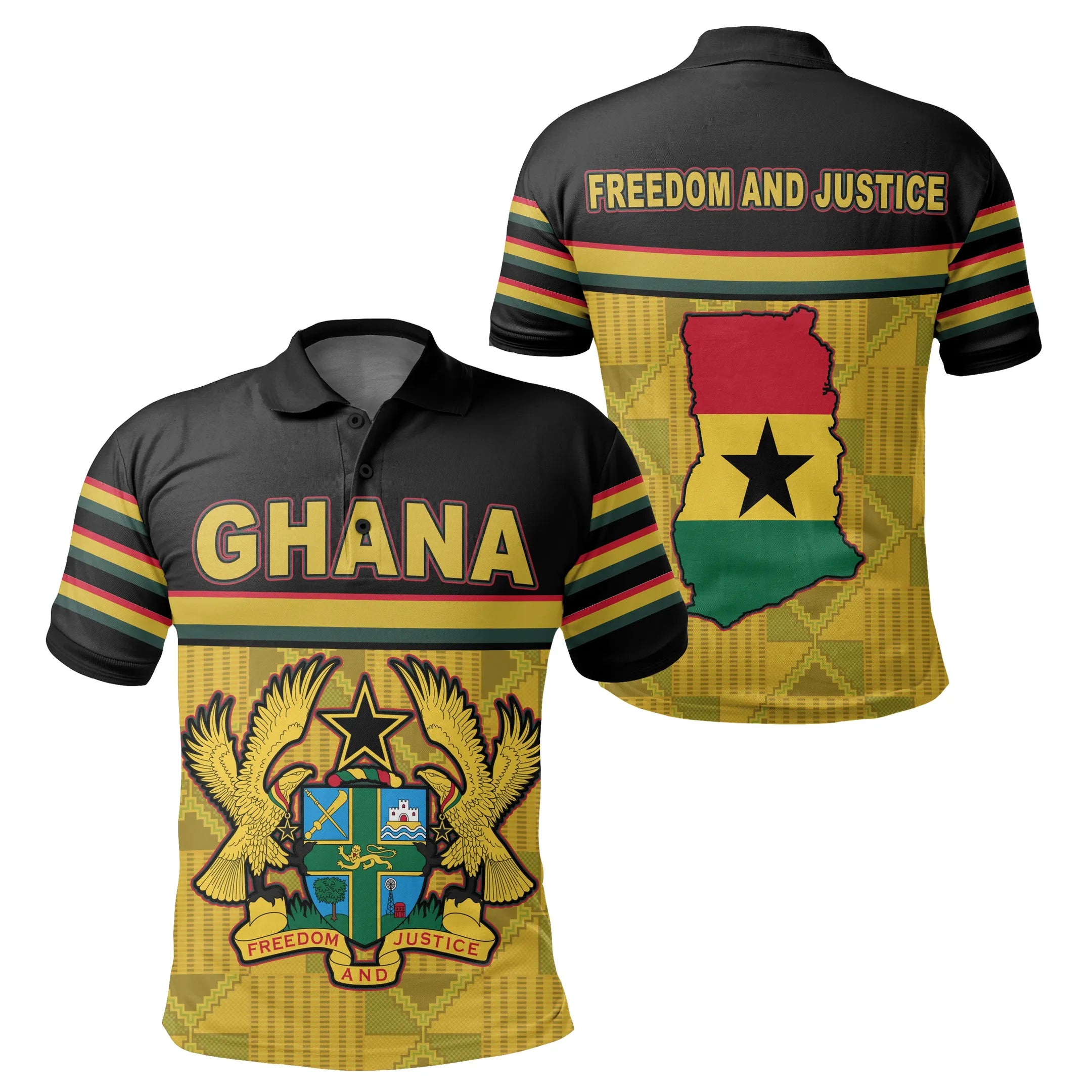 Ghana Map Kente Coat Of Arms Polo Shirt