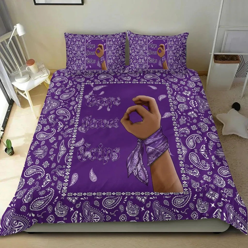 Grape Street Crips Gang Sign - Bedding Set Purple Bandana