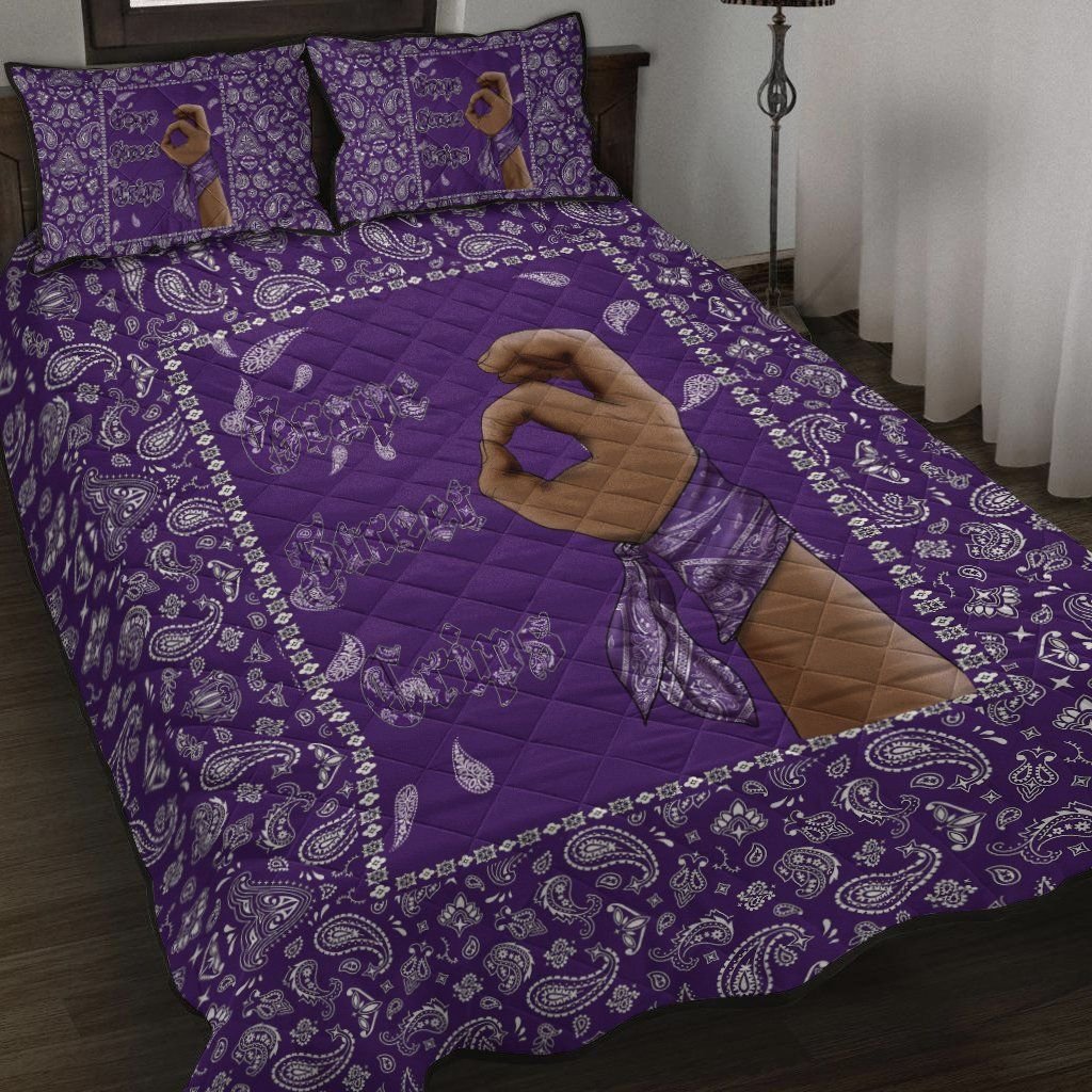 Grape Street Crips Gang Sign - Quilt Bed Set Purple Bandana