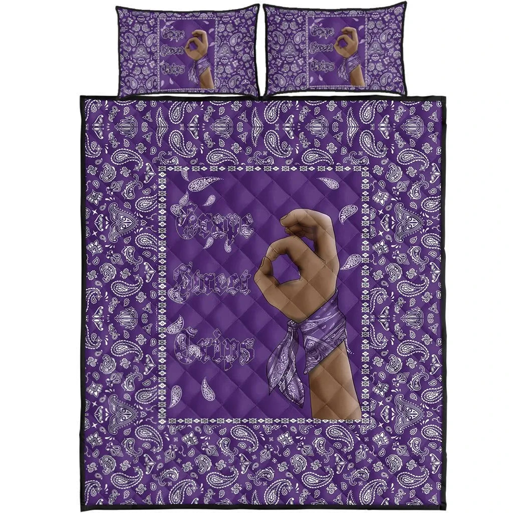 Grape Street Crips Gang Sign - Quilt Bed Set Purple Bandana