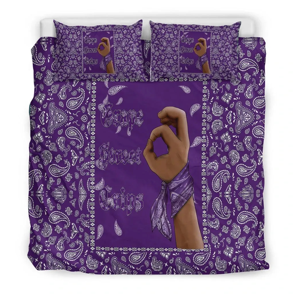 Grape Street Crips Gang Sign - Bedding Set Purple Bandana