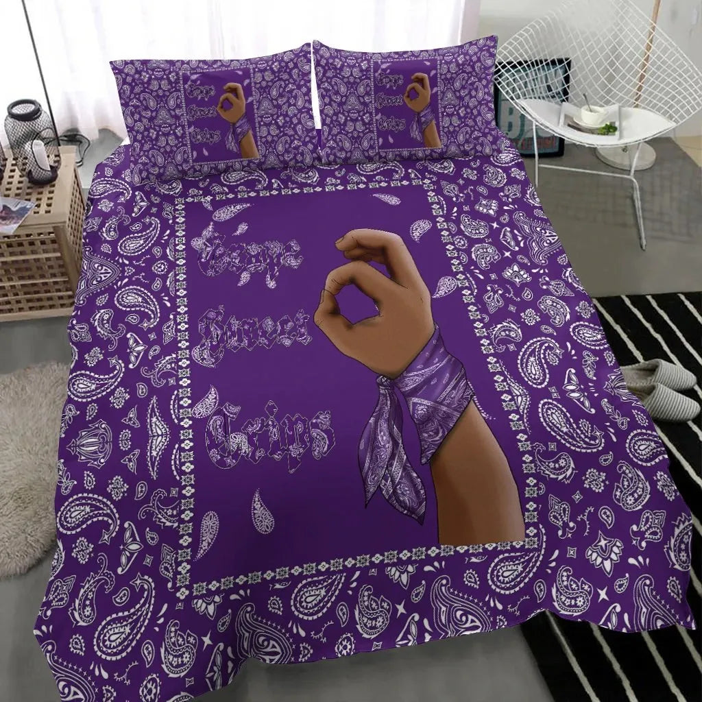 Grape Street Crips Gang Sign - Bedding Set Purple Bandana