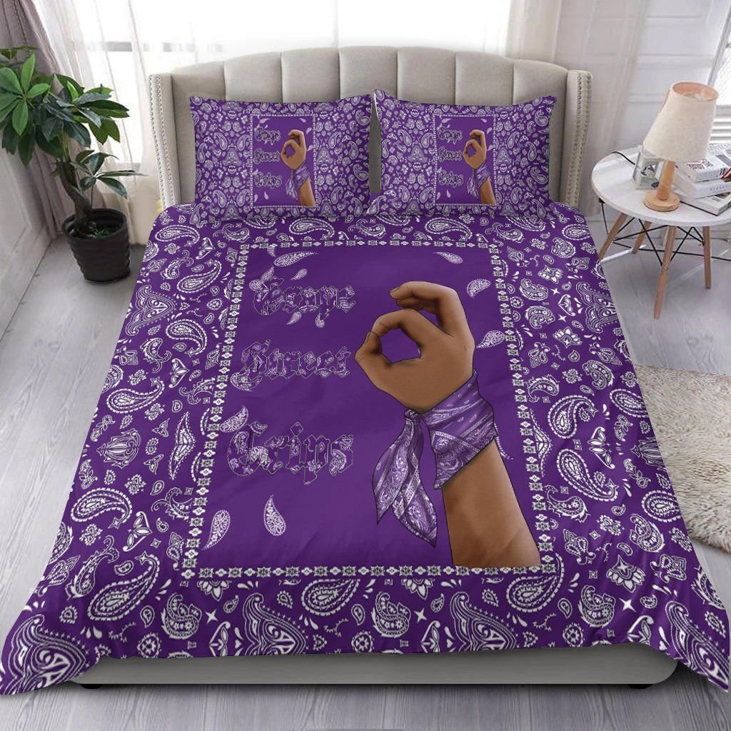 Grape Street Crips Gang Sign - Bedding Set Purple Bandana