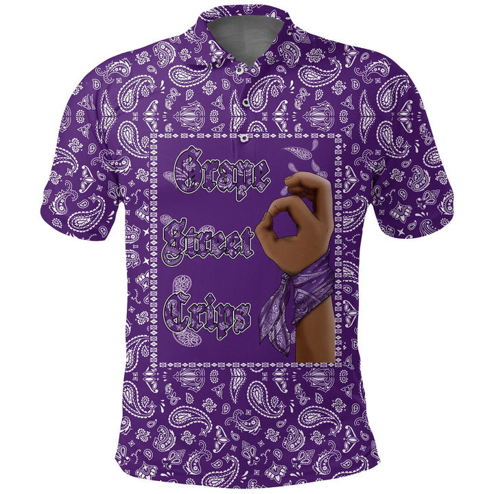 Grape Street Crips Gang Sign Polo Shirt - Purple Bandana