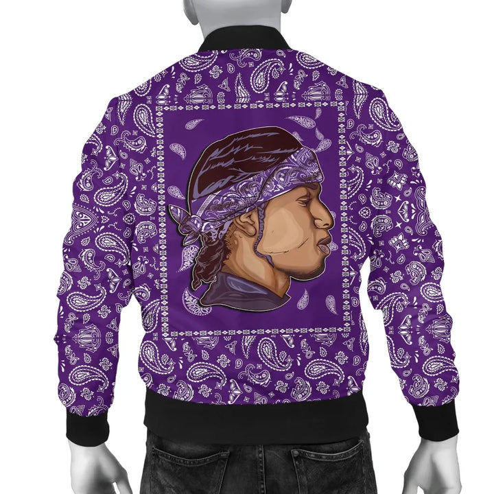 Grape Street Crips Gang Sign Bomber Jacket - Purple Bandana