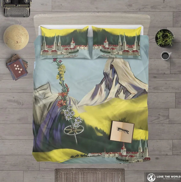 Switzerland Bedding Set Zermatt Matterhorn Vintage