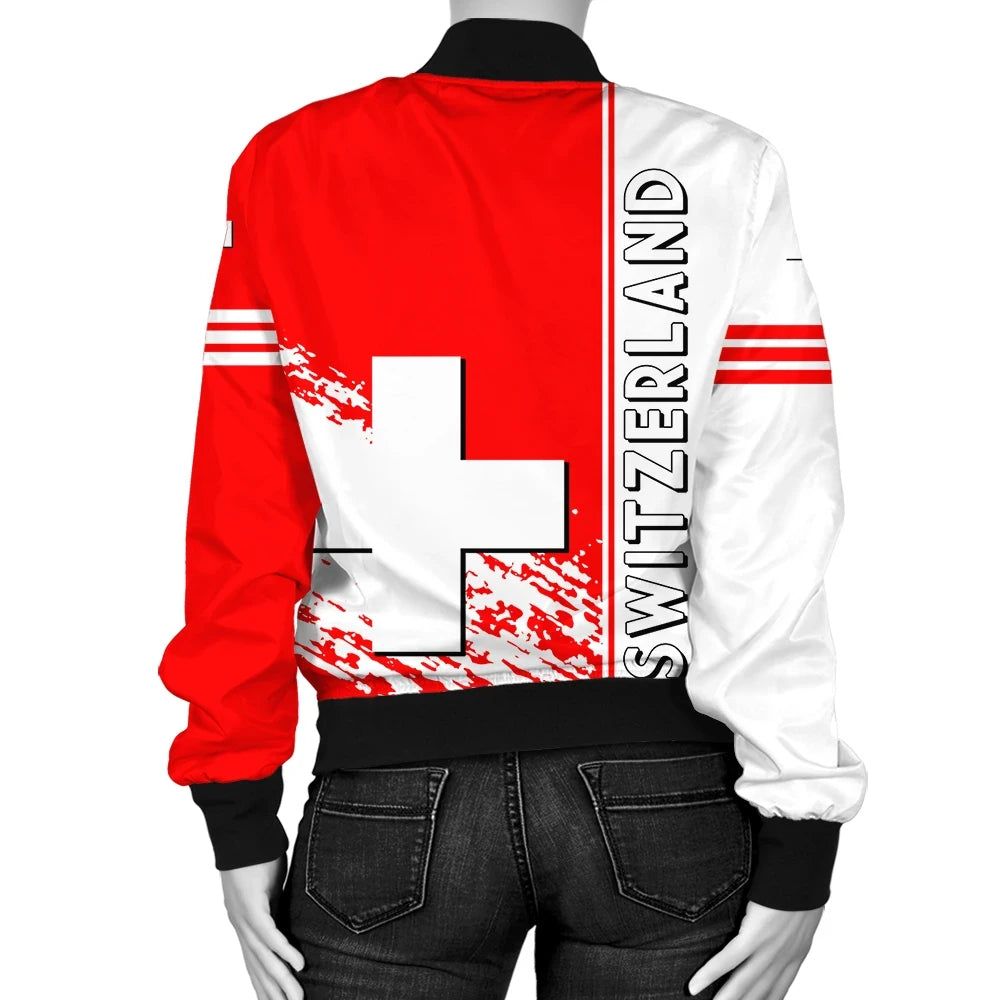 Switzerland Coat Of Arms Women Bomber Jacket Quarter Style