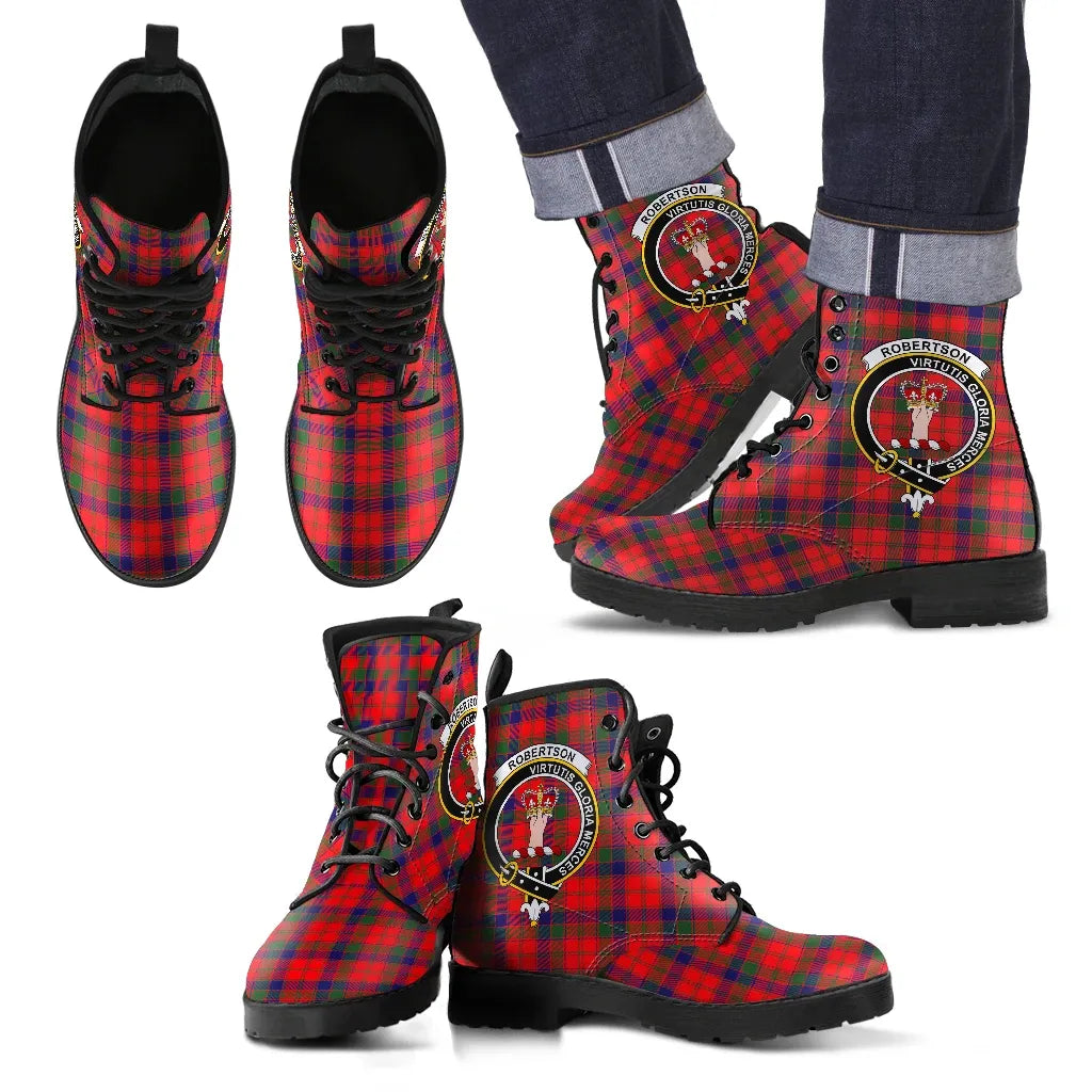 Robertson Modern Tartan Clan Badge Leather Boots