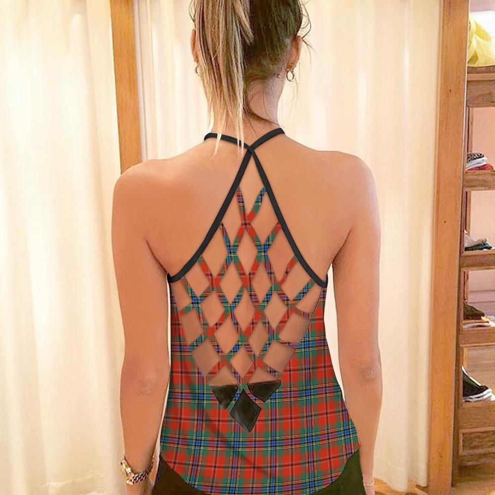 MacLean of Duart Ancient Tartan Plaid Criss Cross Tank Top