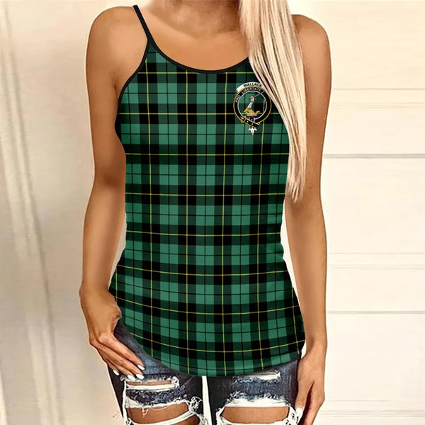 Wallace Hunting Ancient Tartan Crest Criss Cross Tank Top