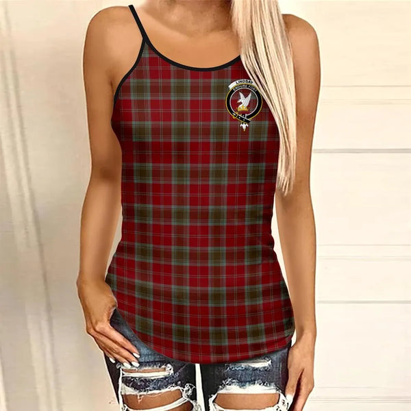 Lindsay Weathered Tartan Crest Criss Cross Tank Top