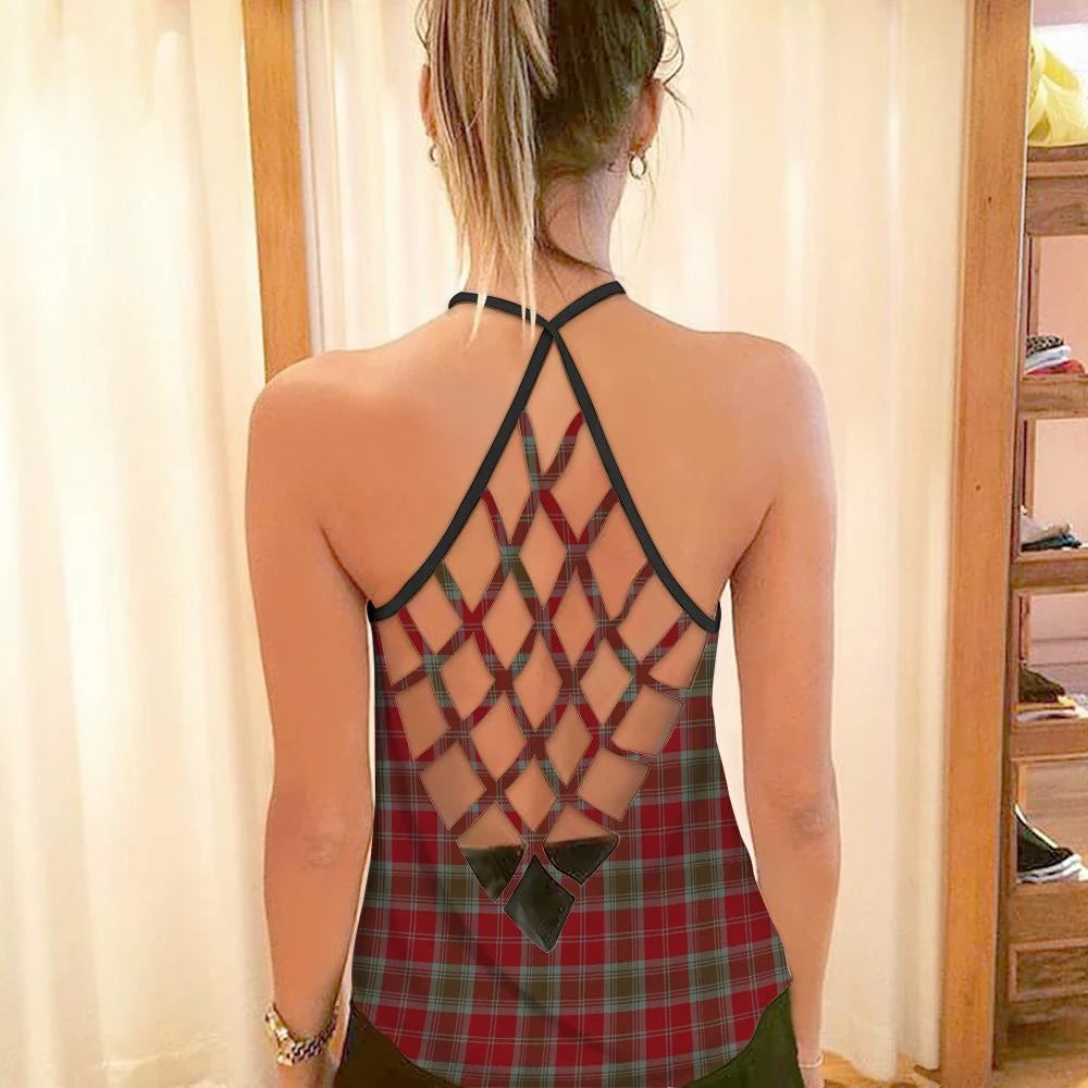 Lindsay Weathered Tartan Crest Criss Cross Tank Top