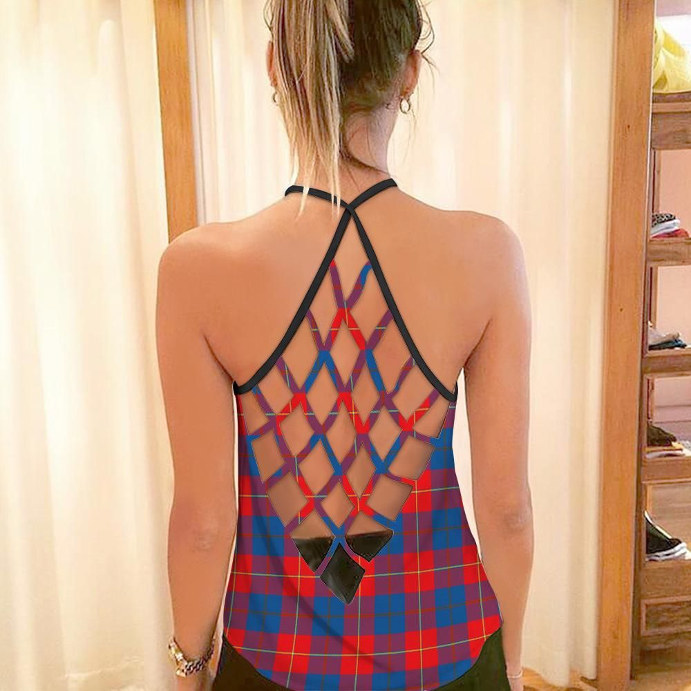 Galloway Red Tartan Plaid Criss Cross Tank Top