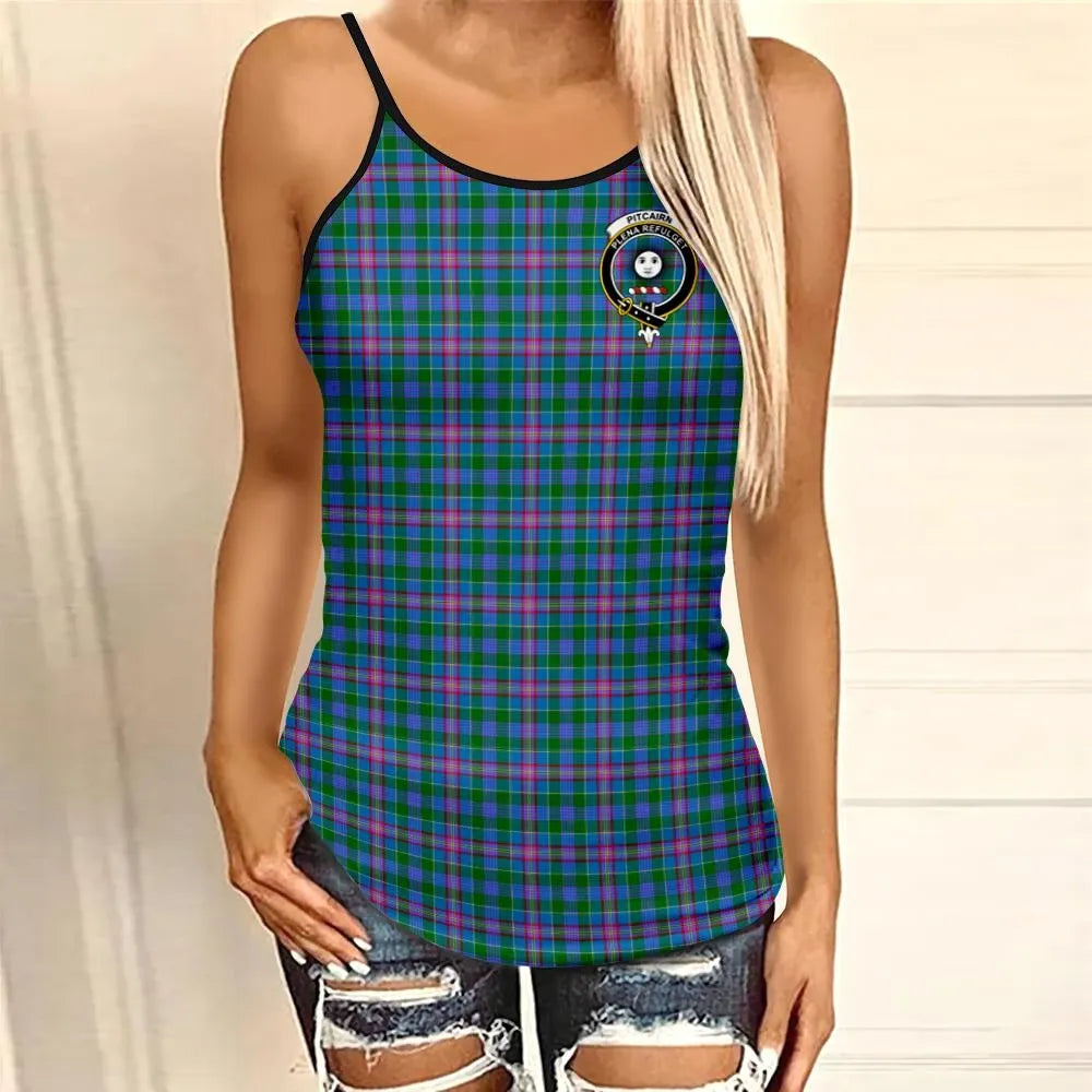 Pitcairn Hunting Tartan Crest Criss Cross Tank Top