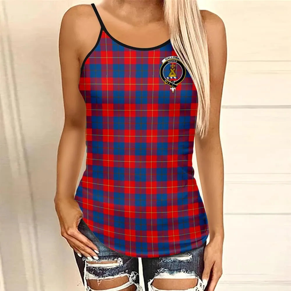 Galloway Red Tartan Crest Criss Cross Tank Top