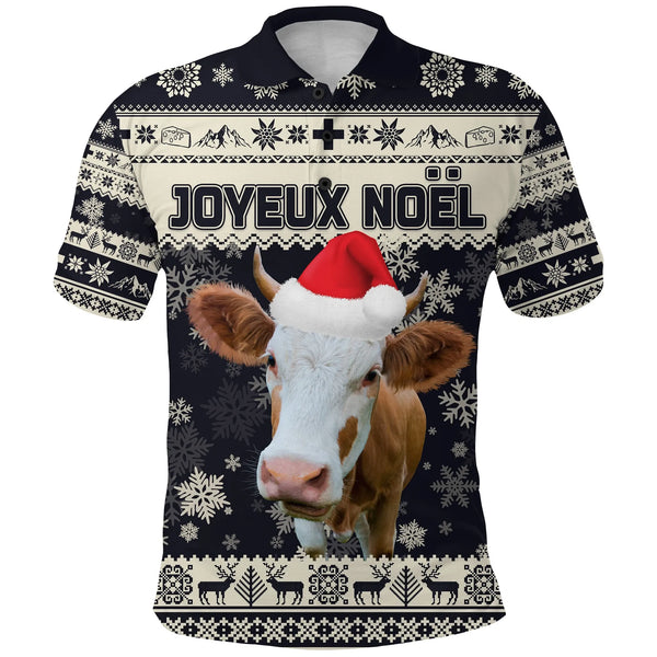 Switzerland Christmas Polo Shirt Swiss Cow Navy