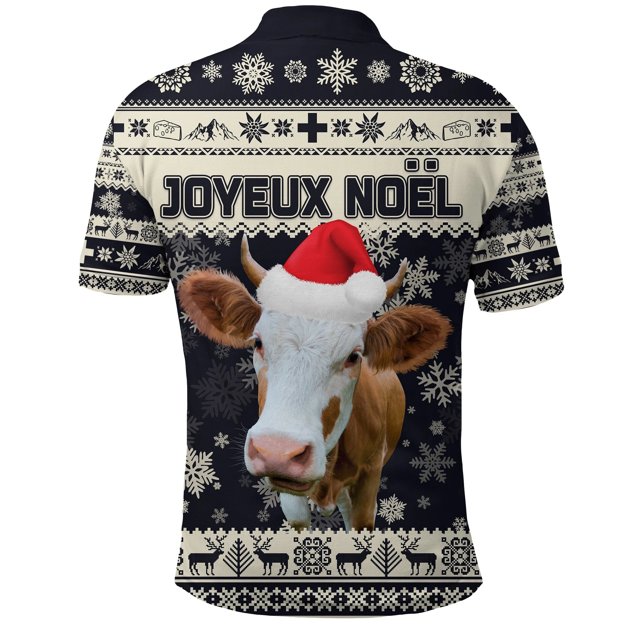 Switzerland Christmas Polo Shirt Swiss Cow Navy