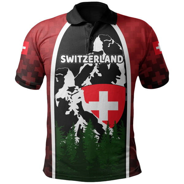 Switzerland Polo Shirt Coat Of Arms & Mountains