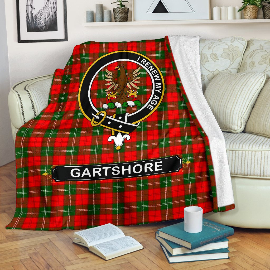 Gartshore Clan Blanket, Scottish Tartan Gartshore Clan Blanket Crest Style Ver2