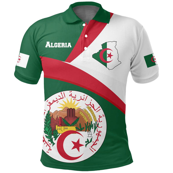 Algeria Flag Maps Green Polo Shirt