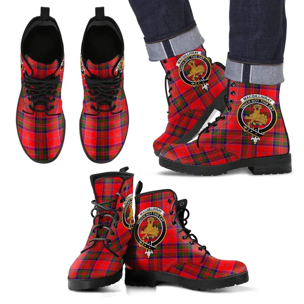 MacGillivray Modern Clan Leather Boot, Scottish Tartan MacGillivray Modern Clan Leather Boot Crest Style