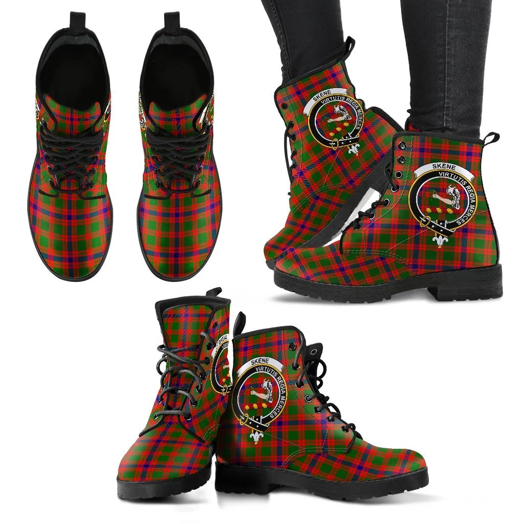 Skene Modern Clan Leather Boot, Scottish Tartan Skene Modern Clan Leather Boot Crest Style