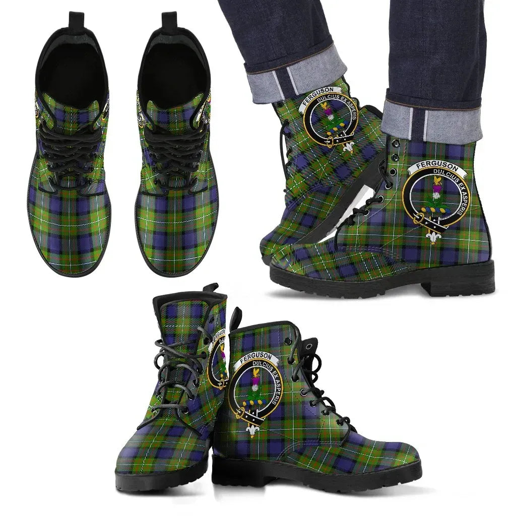 Fergusson Modern Clan Leather Boot, Scottish Tartan Fergusson Modern Clan Leather Boot Crest Style