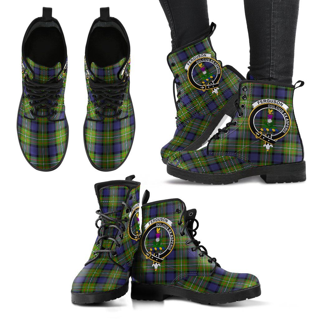 Fergusson Modern Clan Leather Boot, Scottish Tartan Fergusson Modern Clan Leather Boot Crest Style